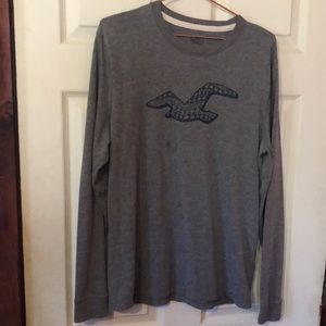 Hollister Gray Logo Graphic Long Sleeve T-Shirt Mens Large L